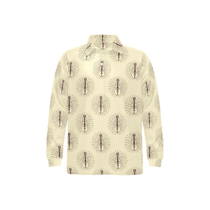 Mandolin Pattern Print Design 02 Long Sleeve Polo Shirt For Men's