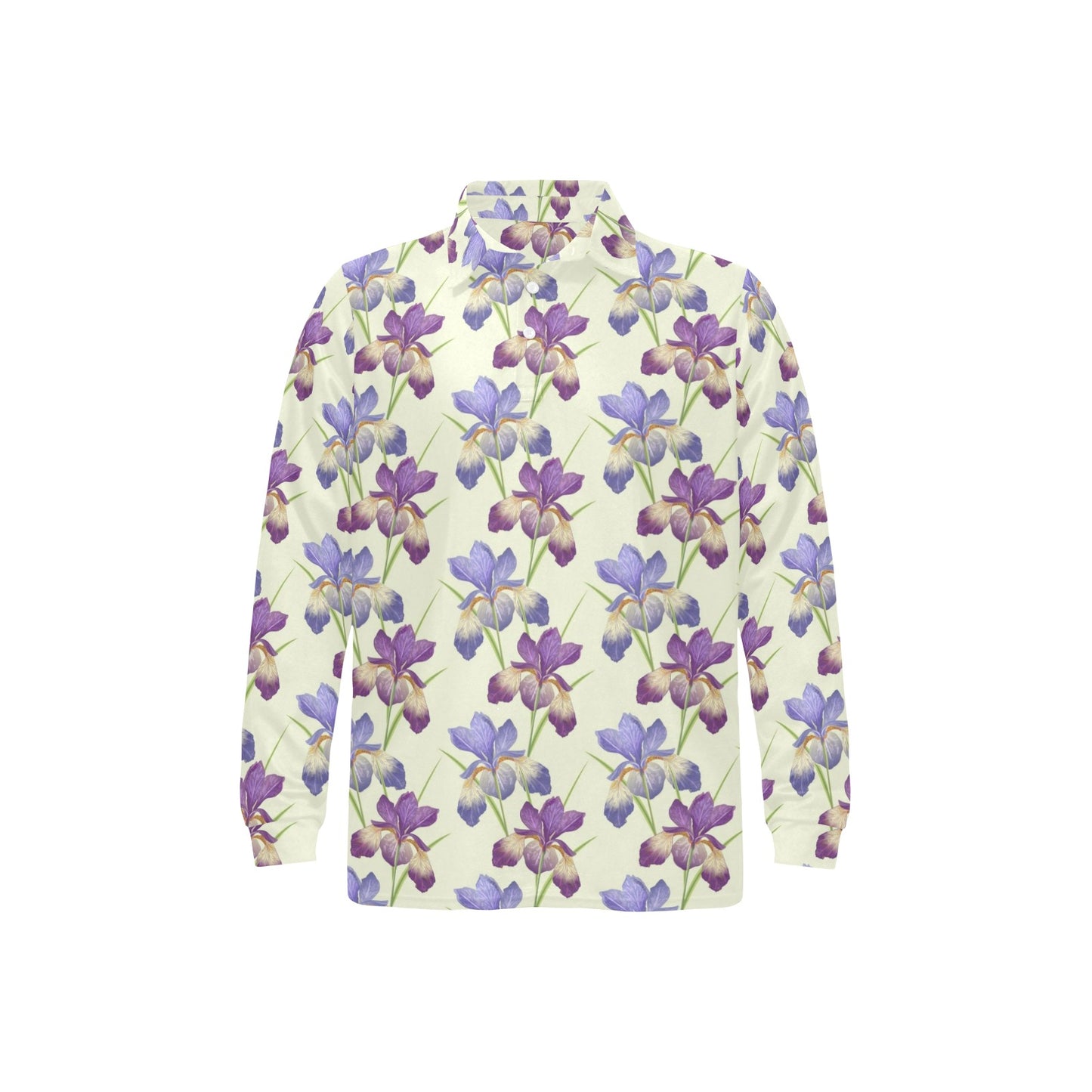 Iris Pattern Print Design IR08 Long Sleeve Polo Shirt For Men's