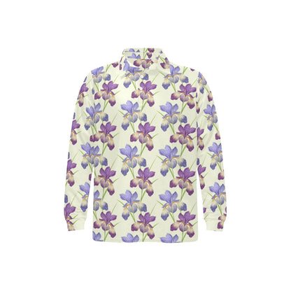 Iris Pattern Print Design IR08 Long Sleeve Polo Shirt For Men's
