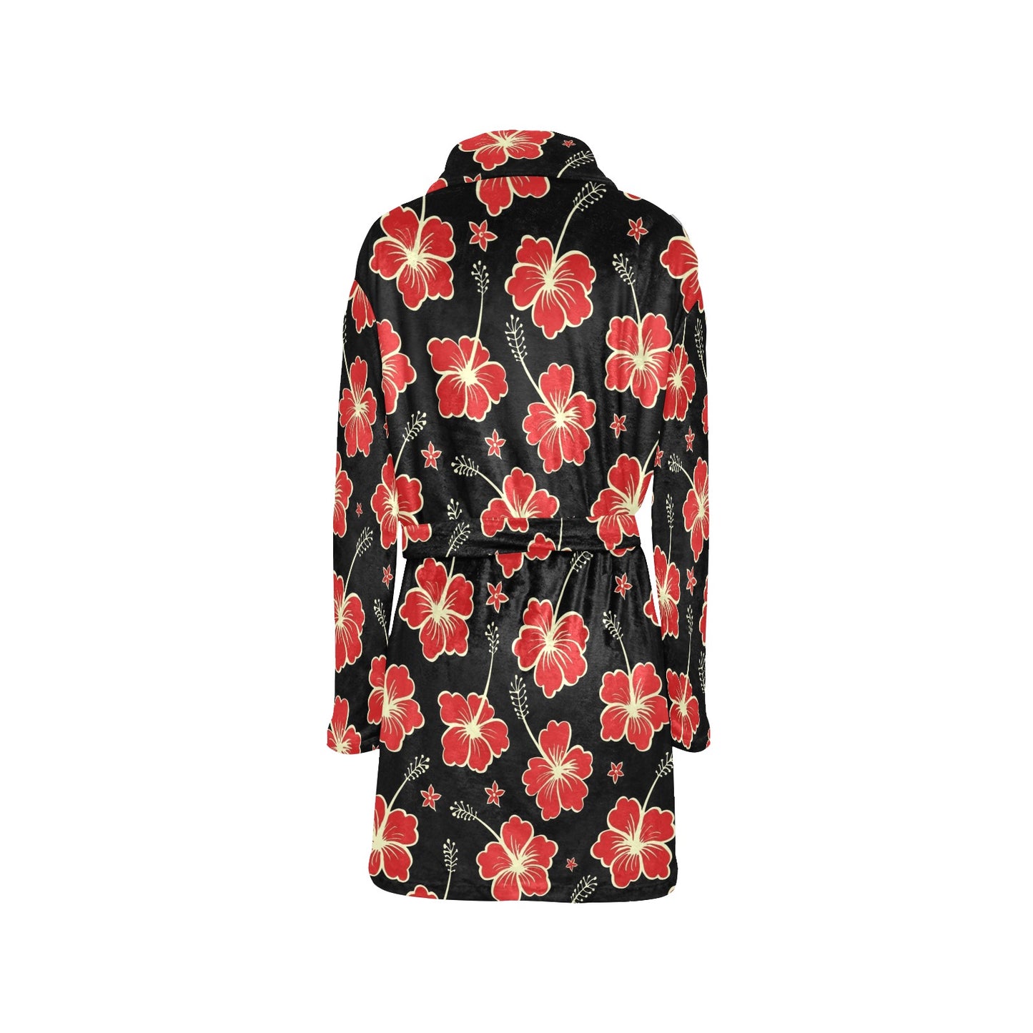 Red Hibiscus Pattern Print Design HB021 Women's Fleece Robe