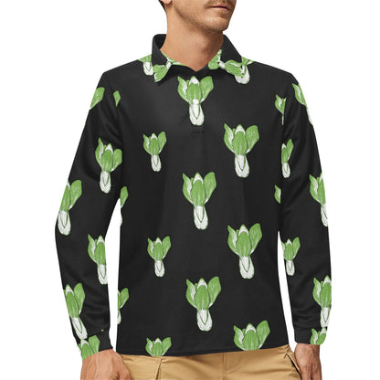 Kale Pattern Print Design 02 Long Sleeve Polo Shirt For Men's