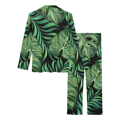 Green Fresh Tropical Palm Leaves Women's Long Pajama Set