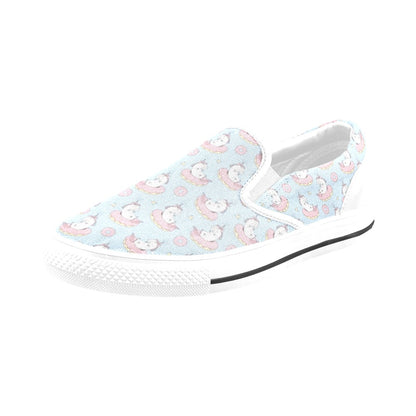 Unicorn Print Design LKS303 White Slip Ons Canvas Women's Shoes