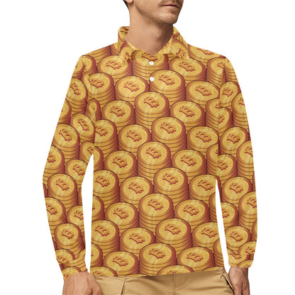 Bitcoin Pattern Print Design 02 Long Sleeve Polo Shirt For Men's