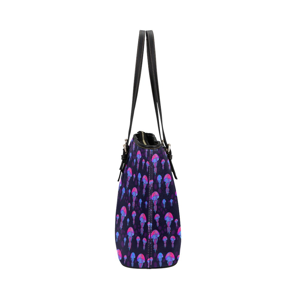 Jellyfish Neon Print Leather Tote Bag