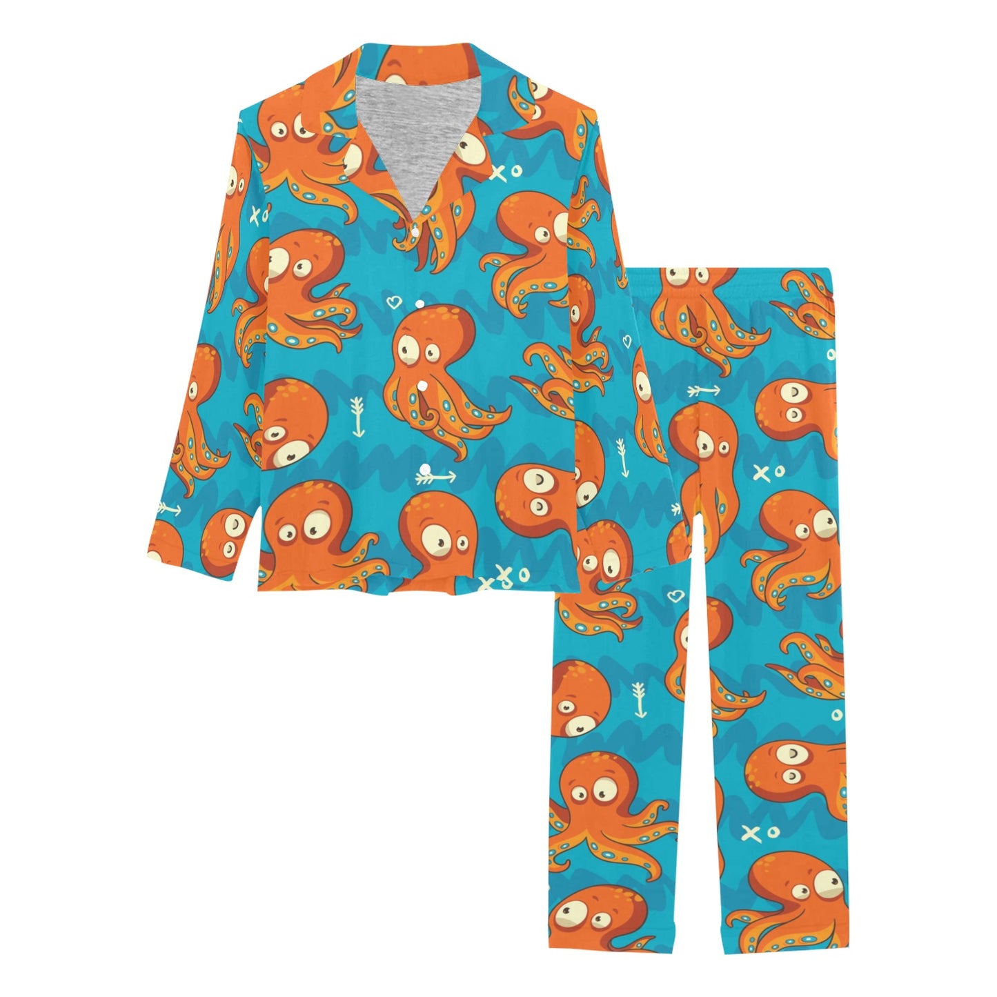 Octopus Pattern Print Design A02 Women's Long Pajama Set