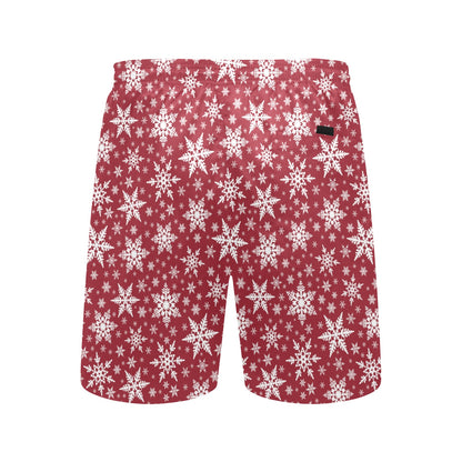 Snowflake Red Print Design LKS302 Men's Swim Trunks Beach Shorts
