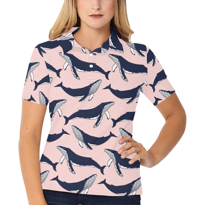 Humpback Whale Pattern Print Design 02 Women's Polo Shirt