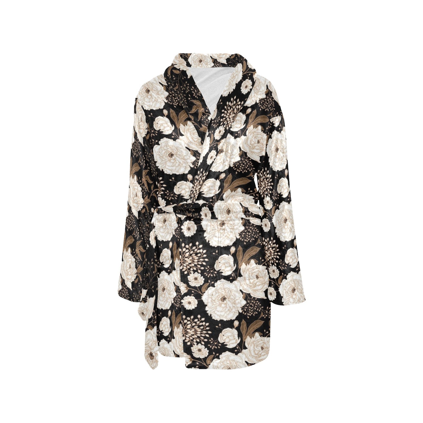 Peony Pattern Print Design A02 Women's Fleece Robe