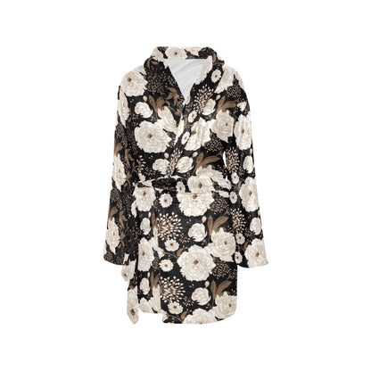 Peony Pattern Print Design A02 Women's Fleece Robe