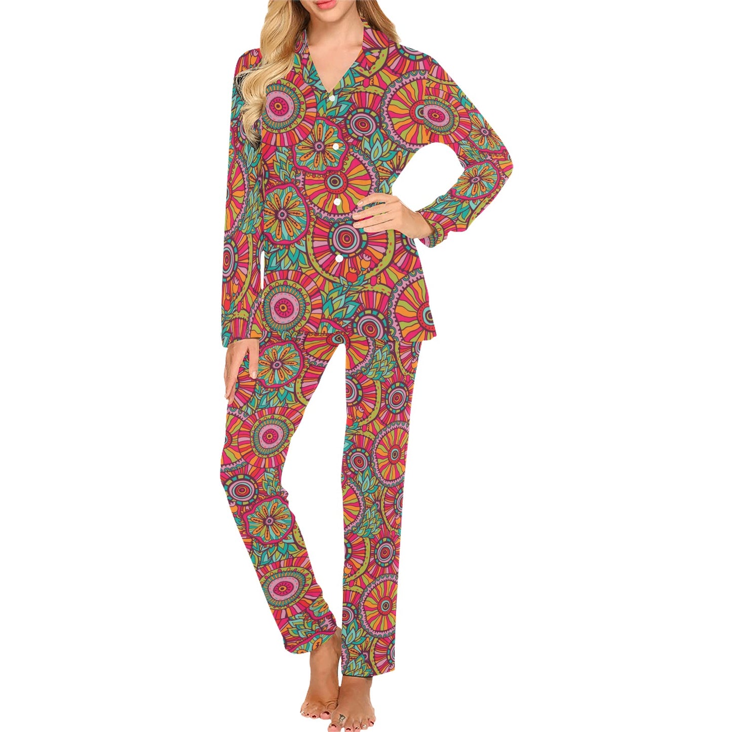 Boho Pattern Print Design 01 Women's Long Pajama Set