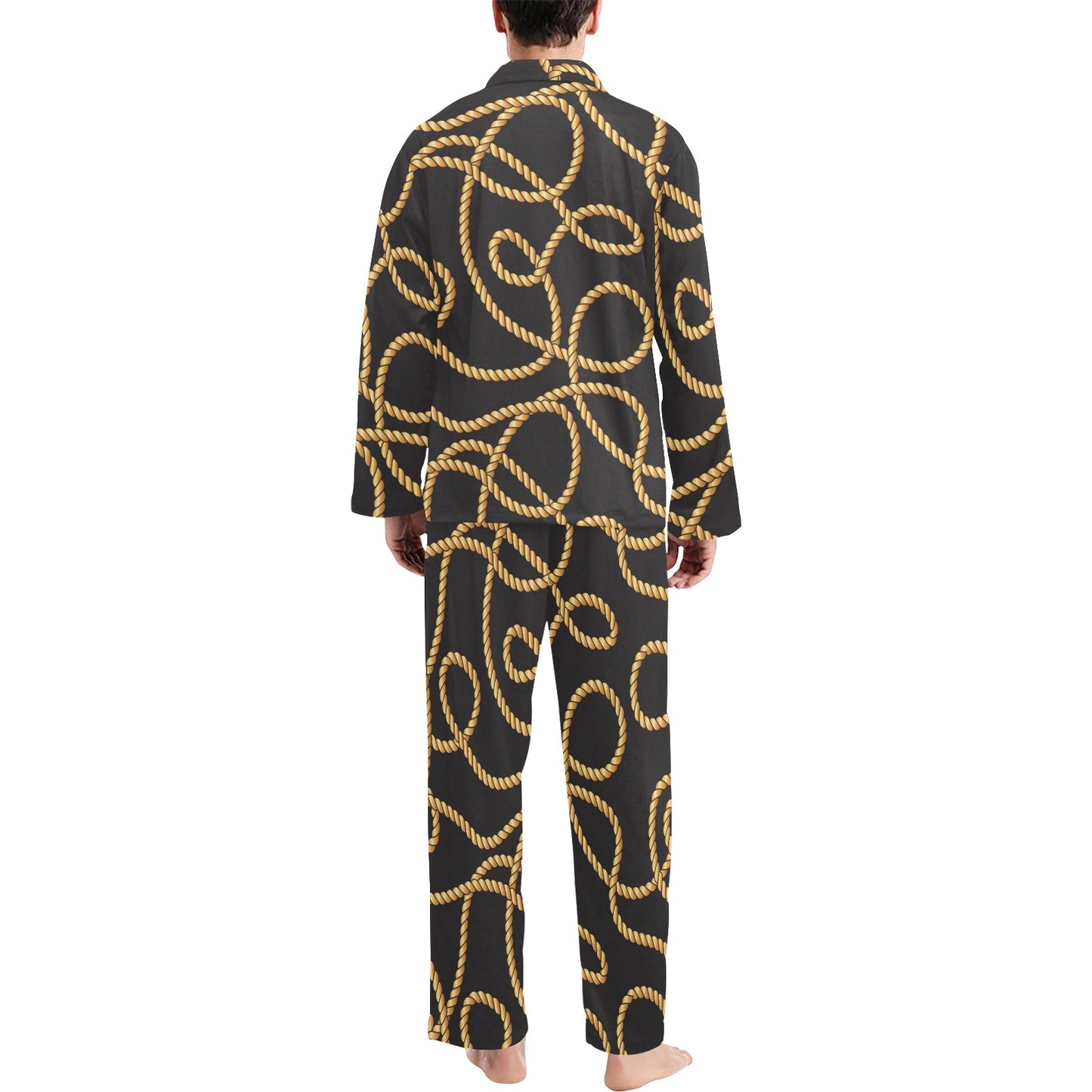 Rope Pattern Print Design A04 Men's Long Pajama Set