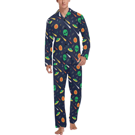Alien UFO Pattern Print Design 05 Men's Long Pajama Set