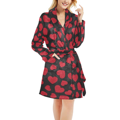 Heart Red Pattern Print Design HE01 Women's Fleece Robe
