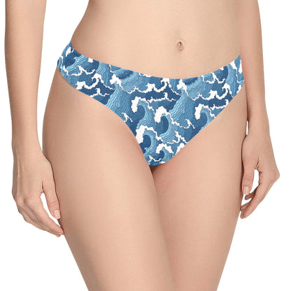 Wave Themed Pattern Print Women's Thongs