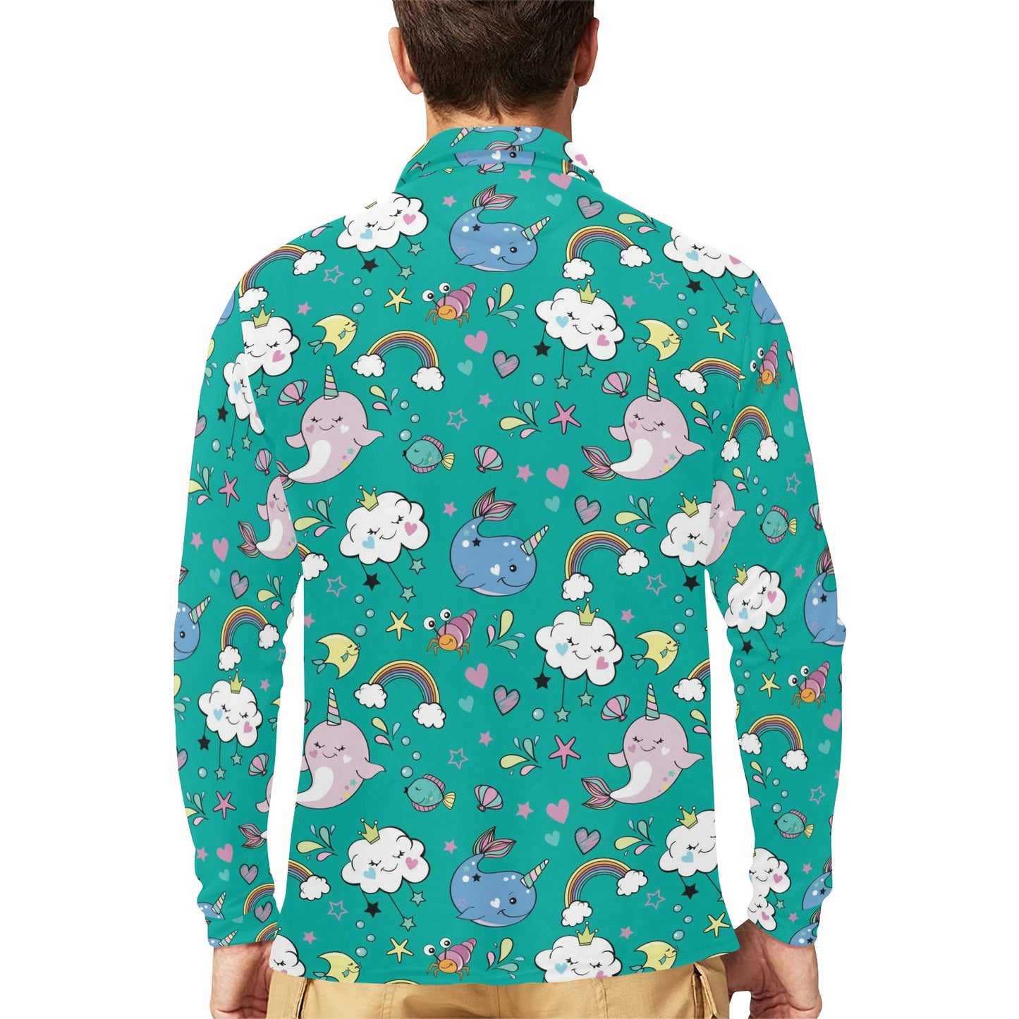 Narwhal Pattern Print Design 04 Long Sleeve Polo Shirt For Men's