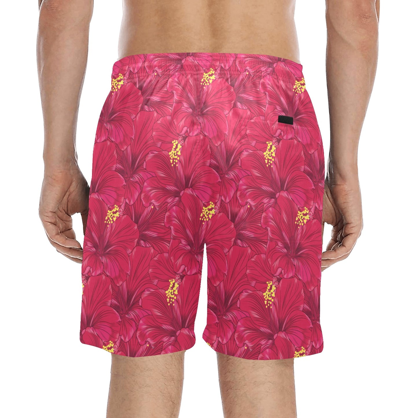 Hibiscus Red Pattern Print LKS308 Men's Swim Trunks Beach Shorts