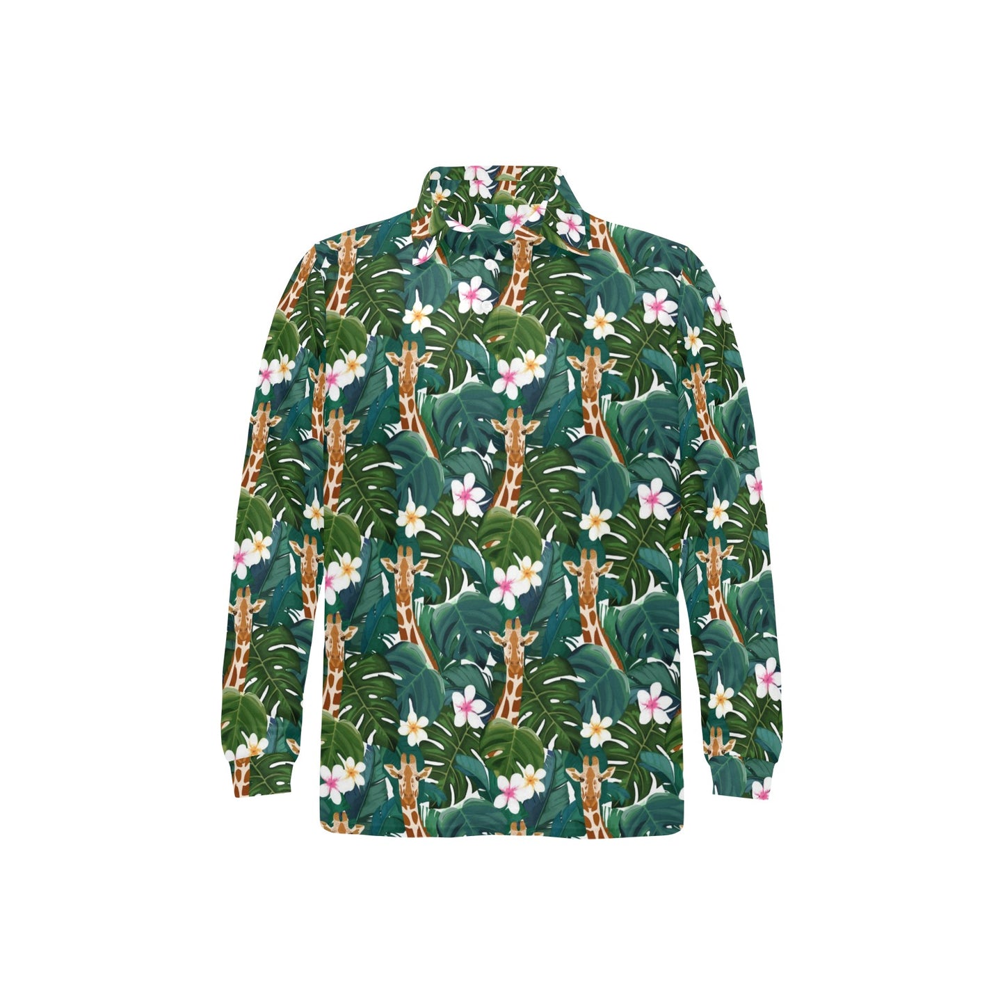 Giraffe Jungle Design Print Long Sleeve Polo Shirt For Men's
