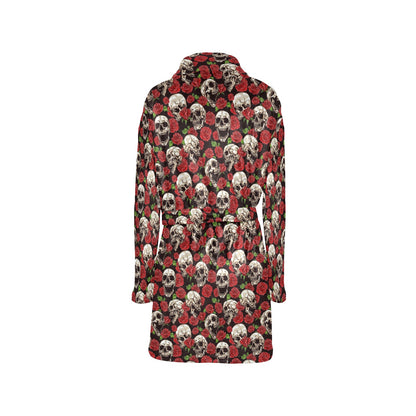 Skull Roses Design Themed Print Women's Fleece Robe