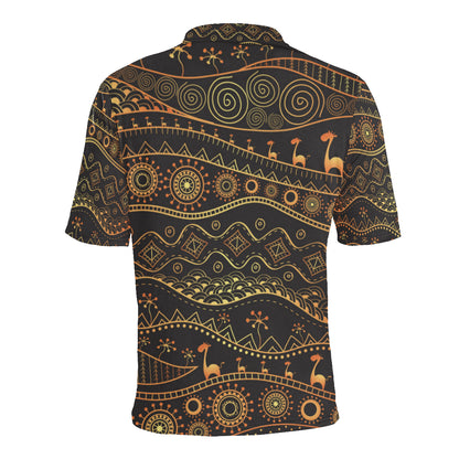 Gold African Design Men Polo Shirt