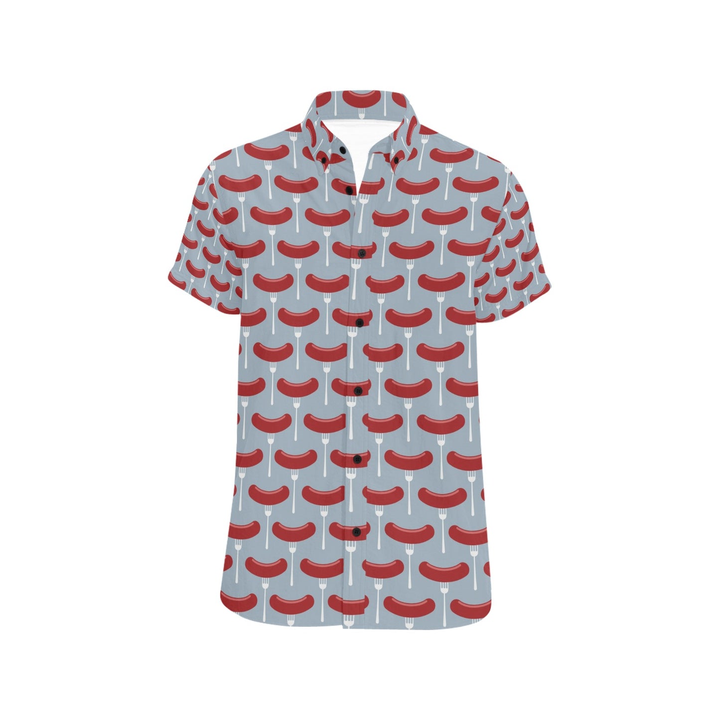 Sausage Print Design LKS301 Men Short Sleeve Button Up Shirt