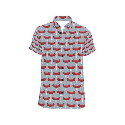 Sausage Print Design LKS301 Men Short Sleeve Button Up Shirt