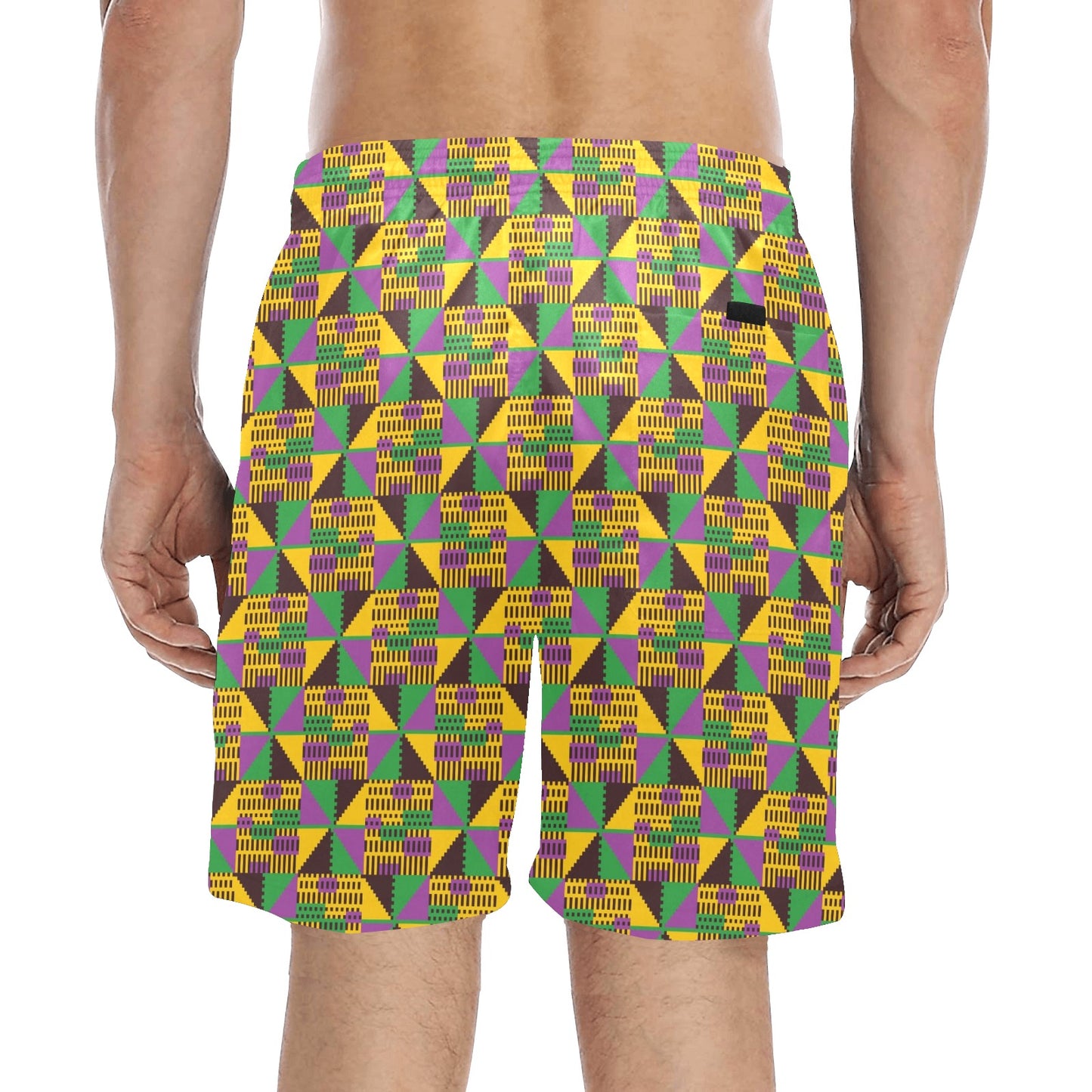 Kente Triangle Design African Print Men's Swim Trunks Beach Shorts