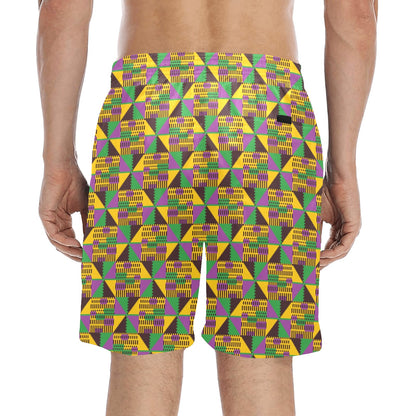 Kente Triangle Design African Print Men's Swim Trunks Beach Shorts