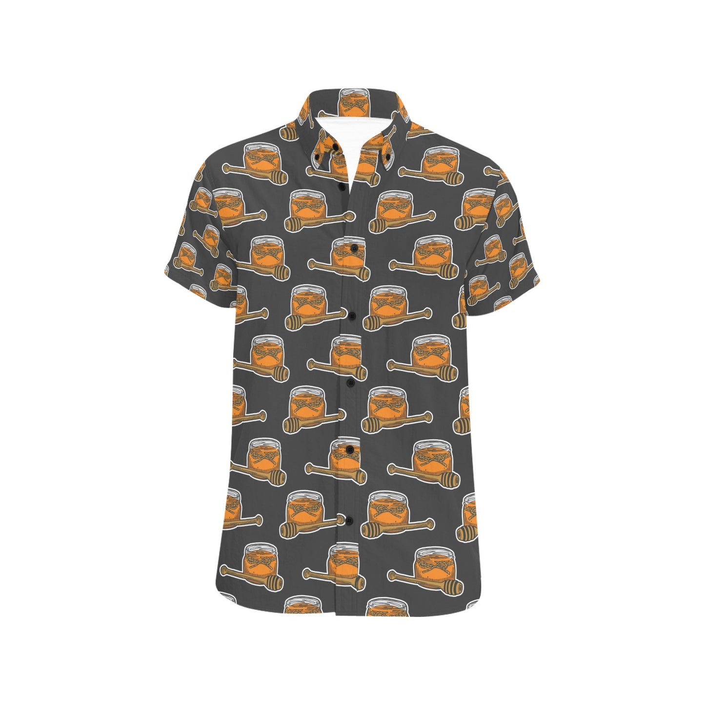 Honey Bee Print Design LKS305 Men Short Sleeve Button Up Shirt