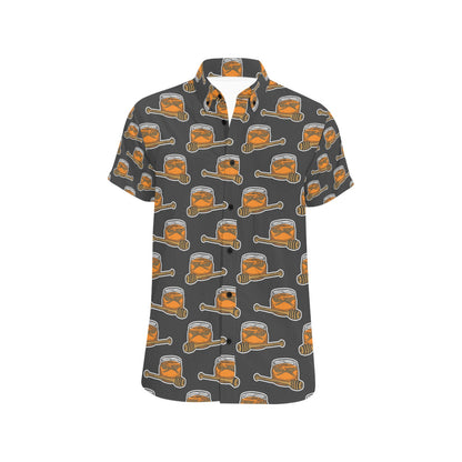 Honey Bee Print Design LKS305 Men Short Sleeve Button Up Shirt