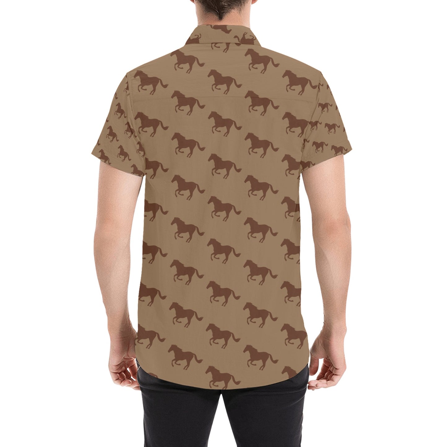 Horse Brown Print Design LKS307 Men Short Sleeve Button Up Shirt