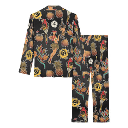 Hula Dancers Hawaiian Style Pattern Print Design 02 Women's Long Pajama Set