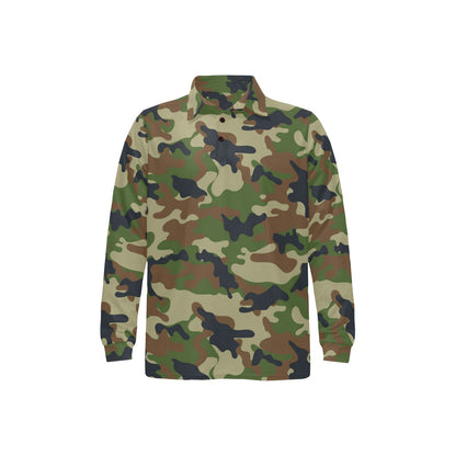 Army Camouflage Pattern Print Design 01 Long Sleeve Polo Shirt For Men's