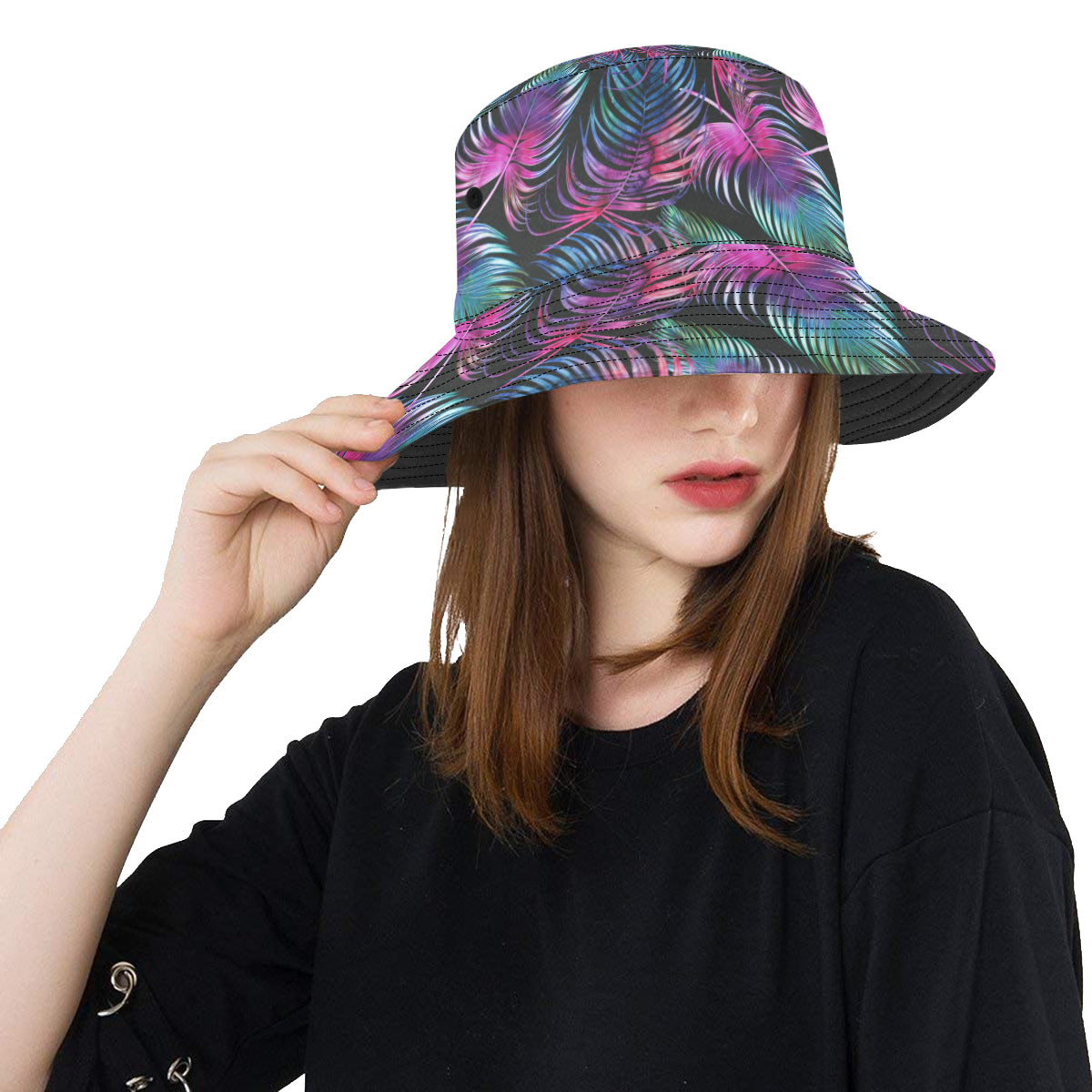 Palm Leaves Pattern Print Design PL010 Unisex Bucket Hat