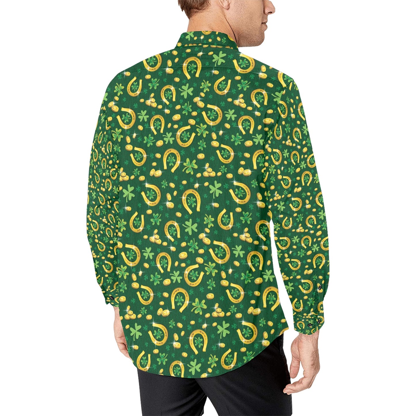 Shamrock Horse Shoes Saint Patrick's Day Print Design LKS307 Men's Long Sleeve Dress Shirt