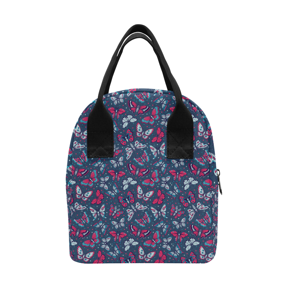 Butterfly Red Deep Blue Print Pattern Insulated Lunch Bag