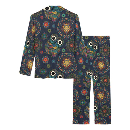 Owl Boho Style Pattern Print Design A04 Women's Long Pajama Set