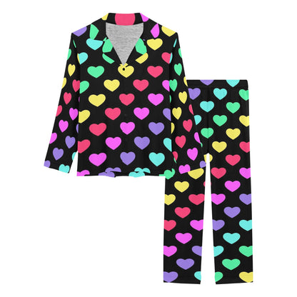 Heart Rainbow Pattern Print Design HE02 Women's Long Pajama Set