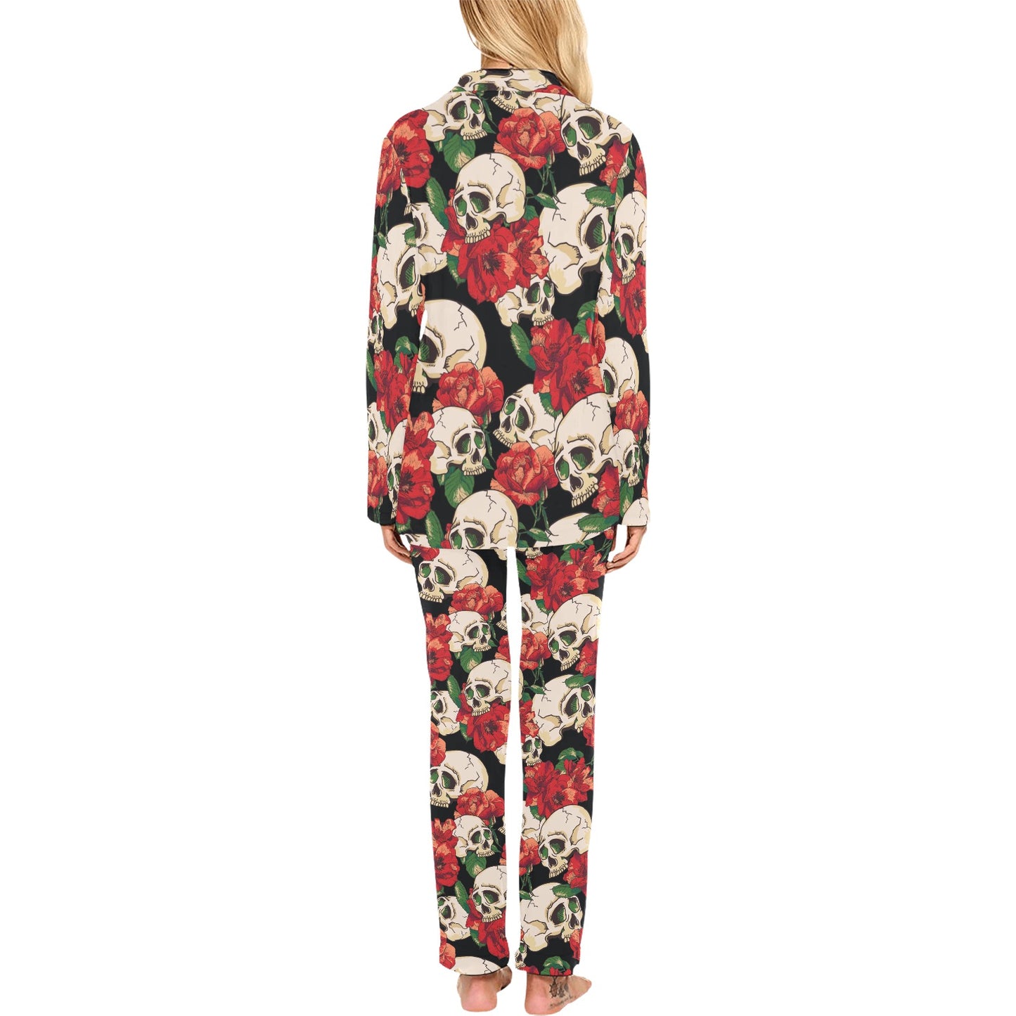 Skull Red Rose Women's Long Pajama Set