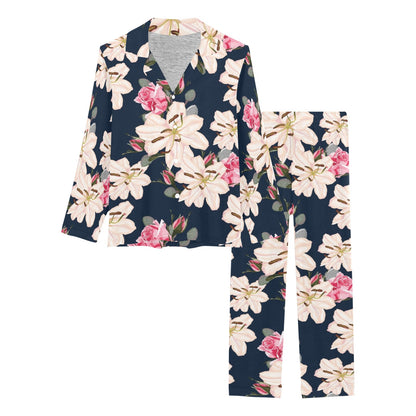 Lily Pattern Print Design LY04 Women's Long Pajama Set