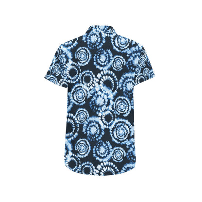 Tie Dye Dark Blue Print Design LKS306 Men Short Sleeve Button Up Shirt