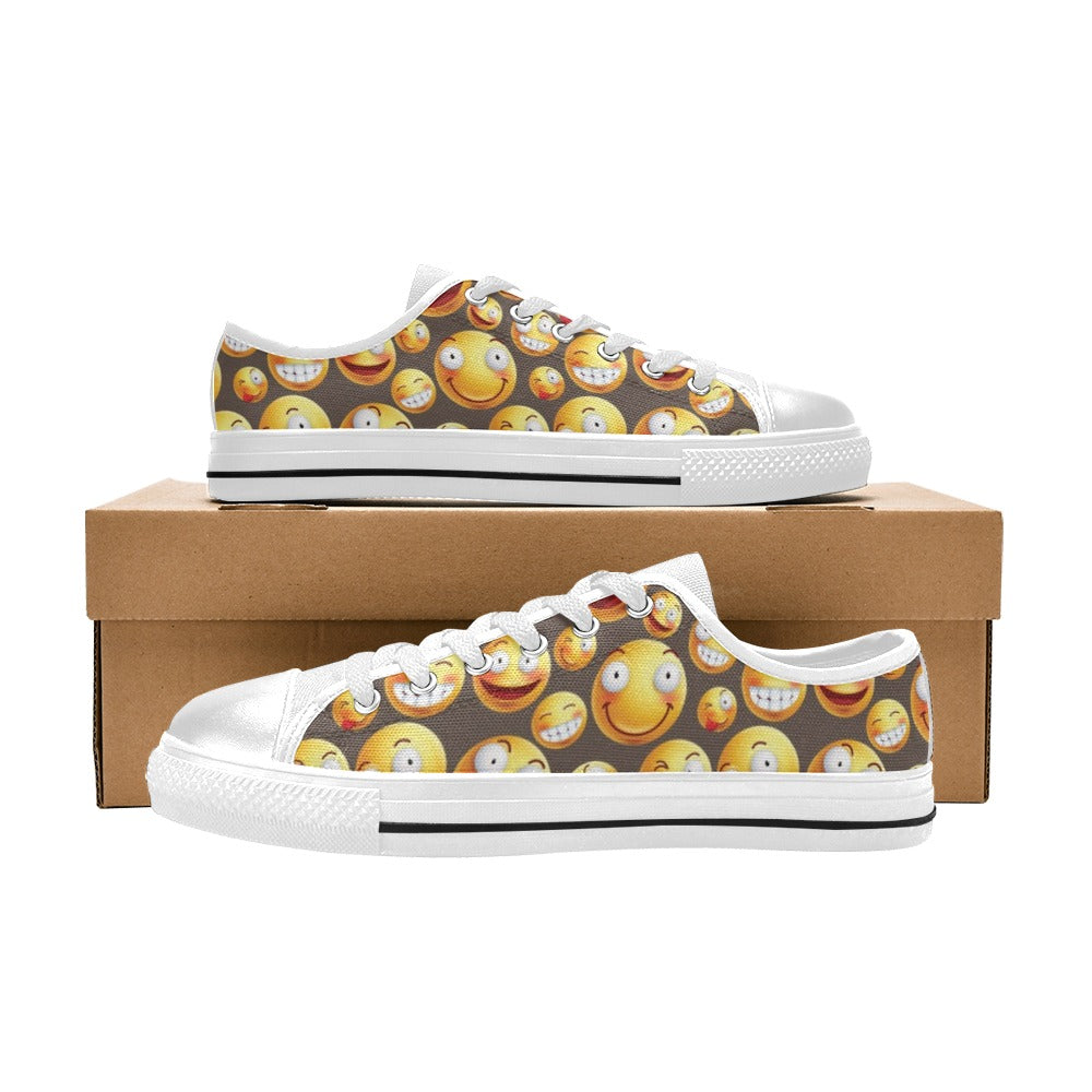 Smiley Face Emoji Print Design LKS303 Women's White Low Top Shoes