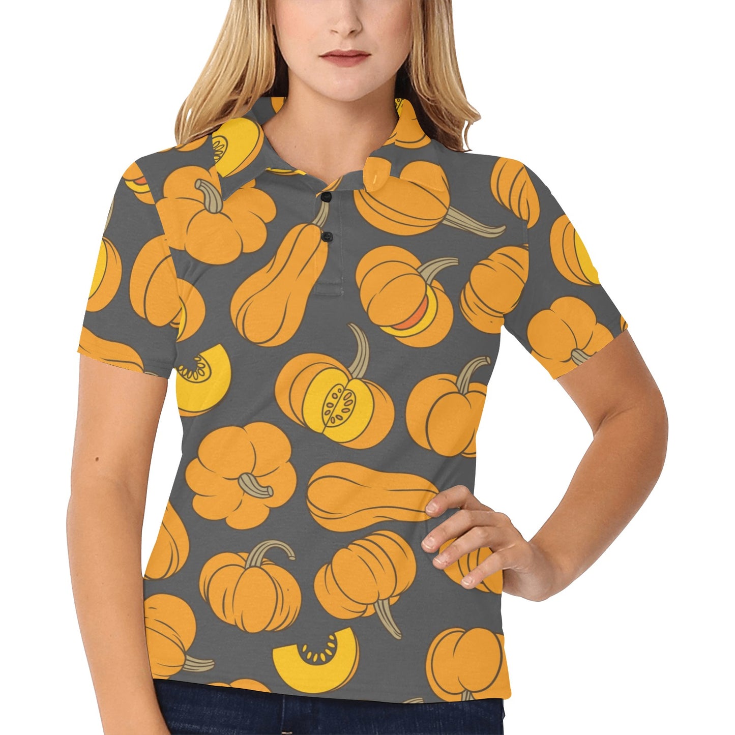 Pumpkin Pattern Print Design A03 Women's Polo Shirt