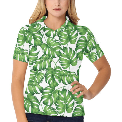 Palm Leaves Pattern Print Design PL08 Women's Polo Shirt