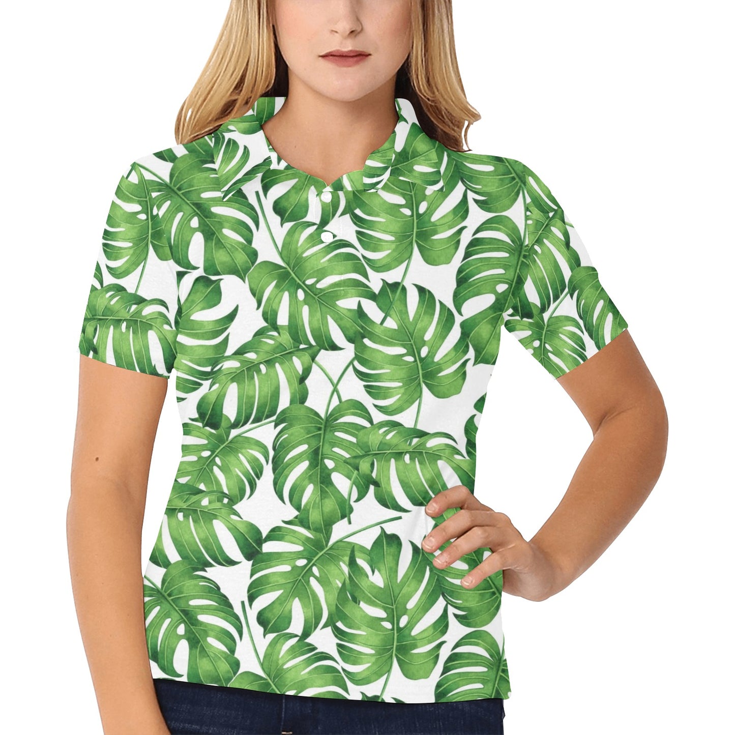 Palm Leaves Pattern Print Design PL08 Women's Polo Shirt