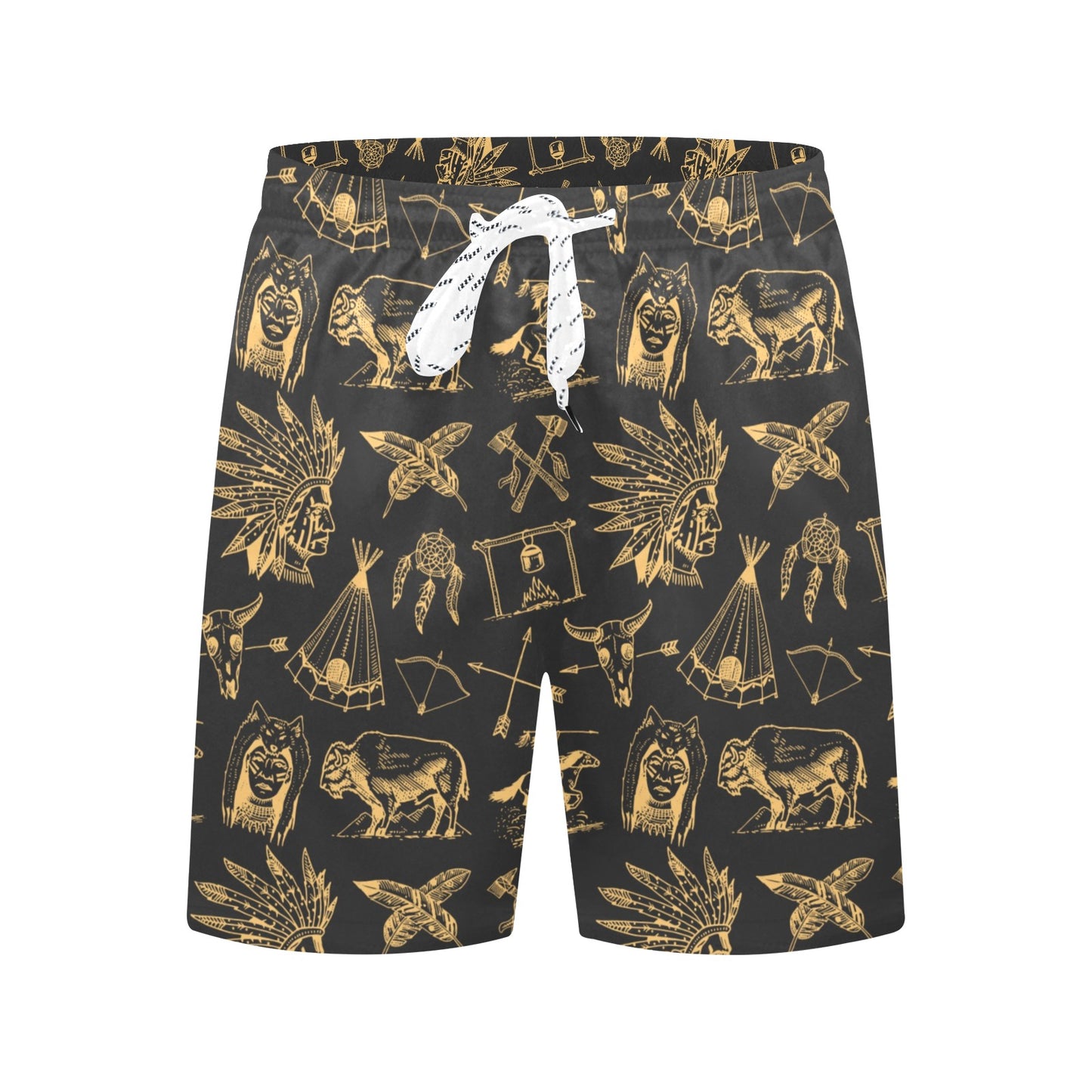 American indian Gold Style Men's Swim Trunks Beach Shorts