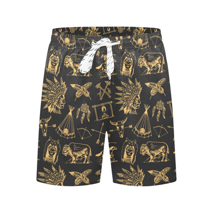 American indian Gold Style Men's Swim Trunks Beach Shorts