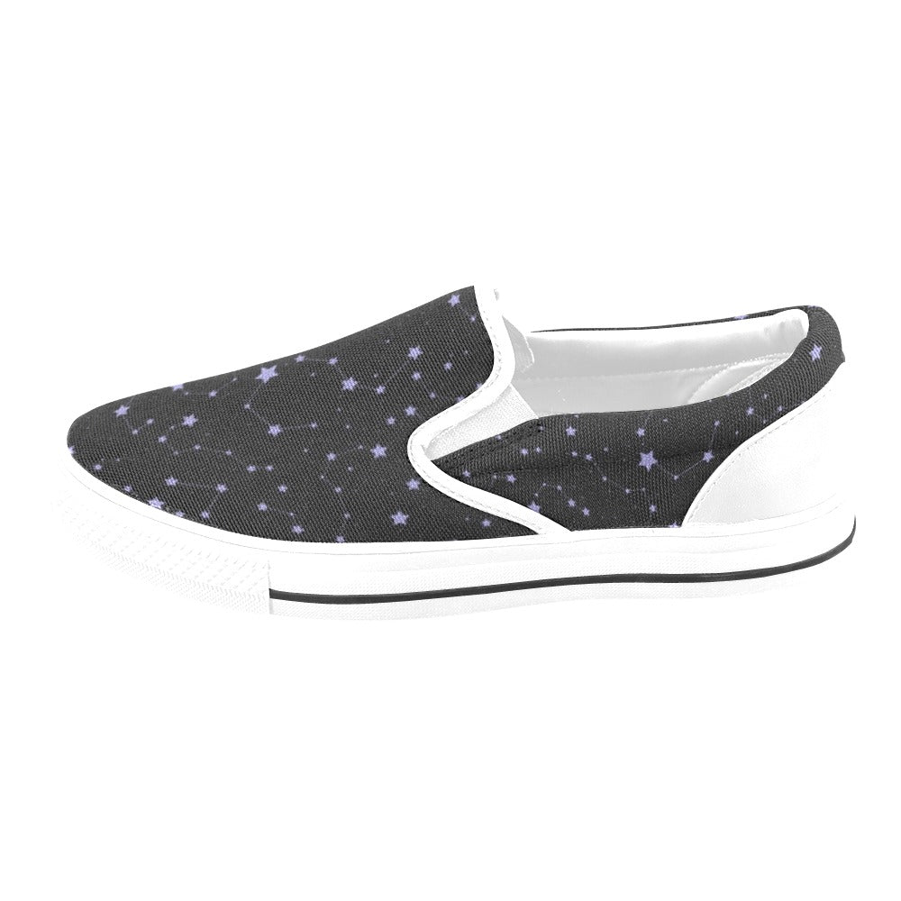 Star Print Design LKS303 White Slip Ons Canvas Women's Shoes