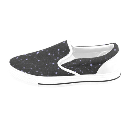 Star Print Design LKS303 White Slip Ons Canvas Women's Shoes