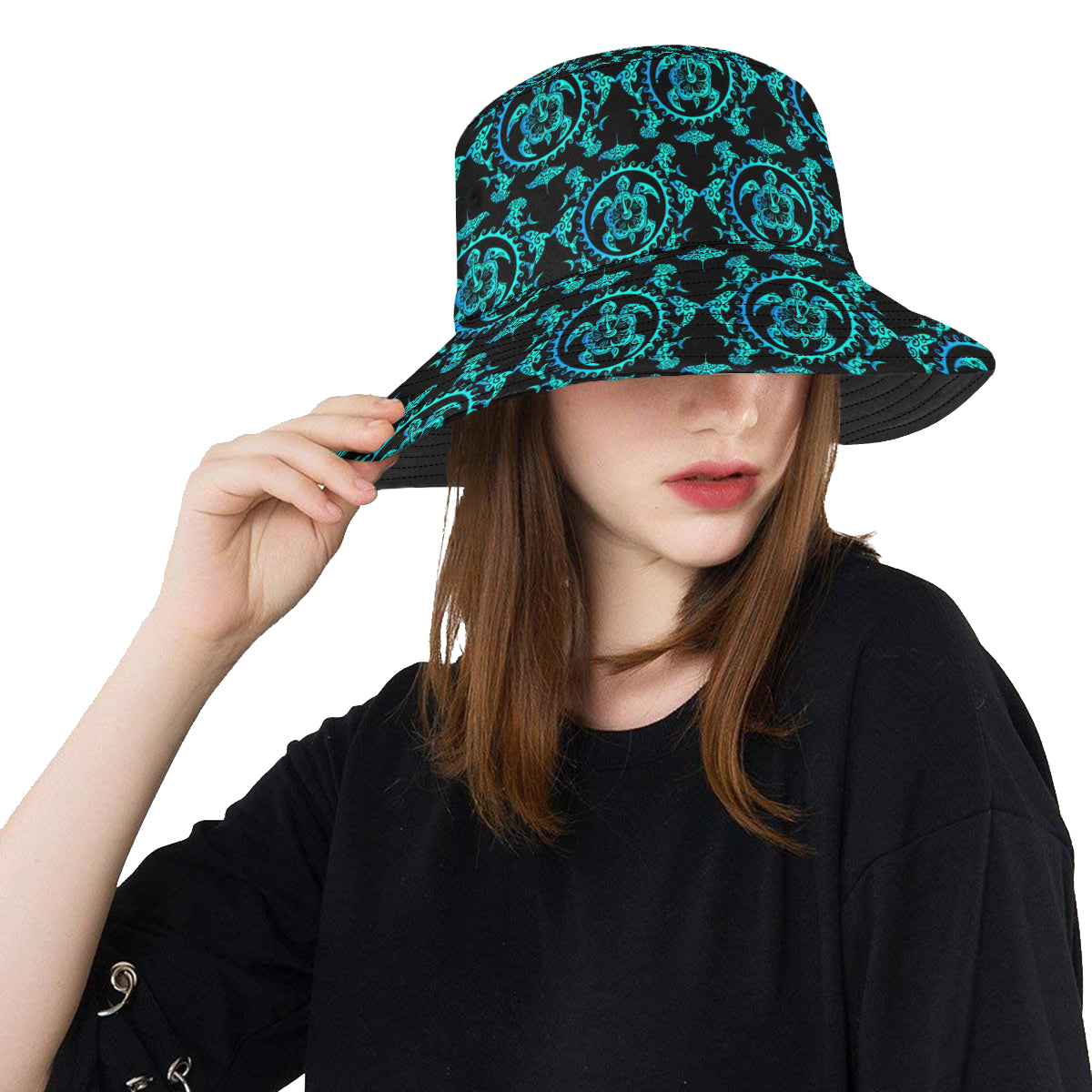 turquoise Tribal Sea Turtle Hawaiian Unisex Bucket Hat